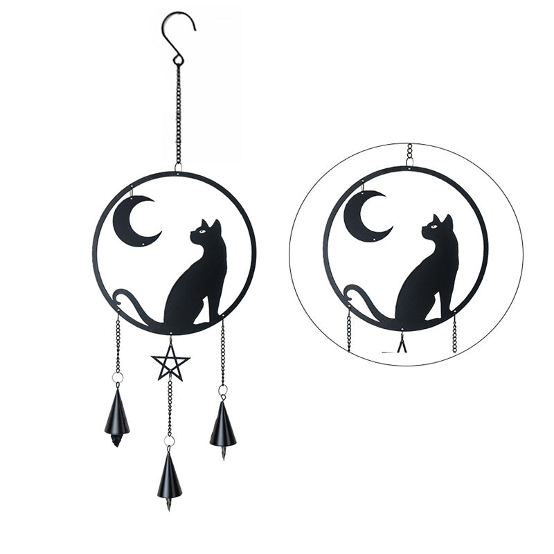 Black Cat and Crescent Moon Hanging Bells