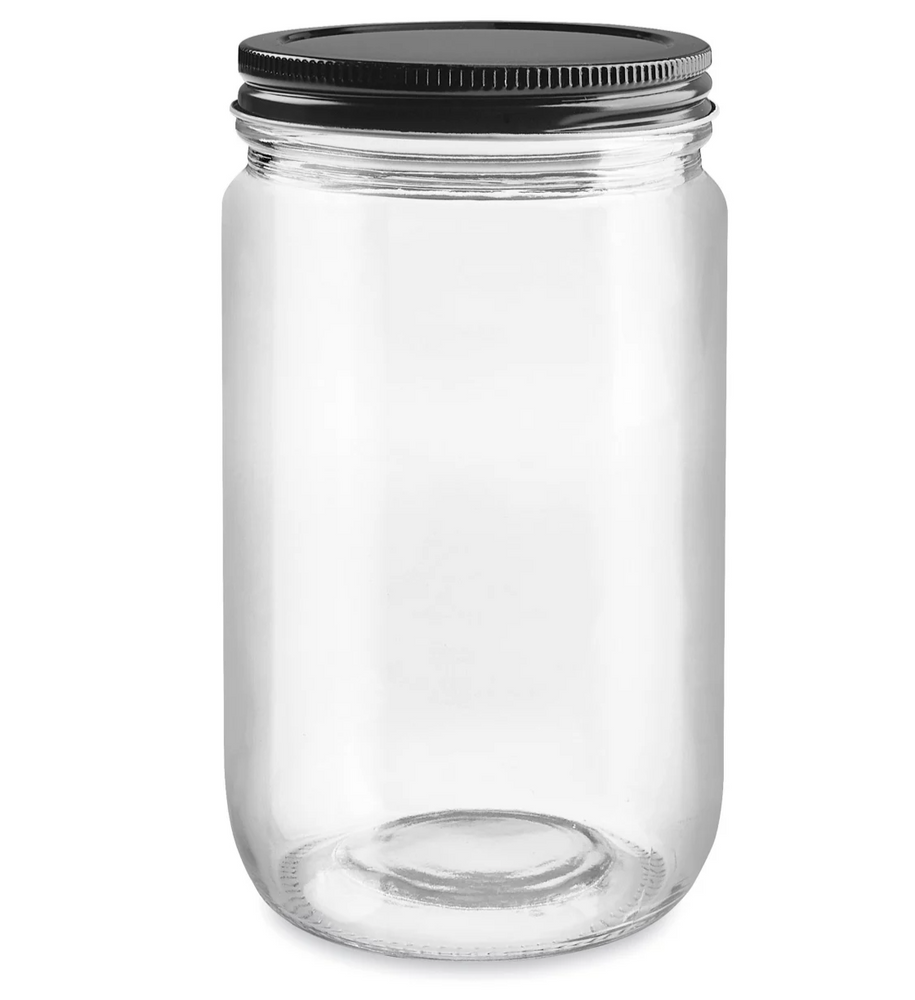 
                  
                    Load image into Gallery viewer, Clear Straight-Sided Glass Jar with Black Metal Cap
                  
                