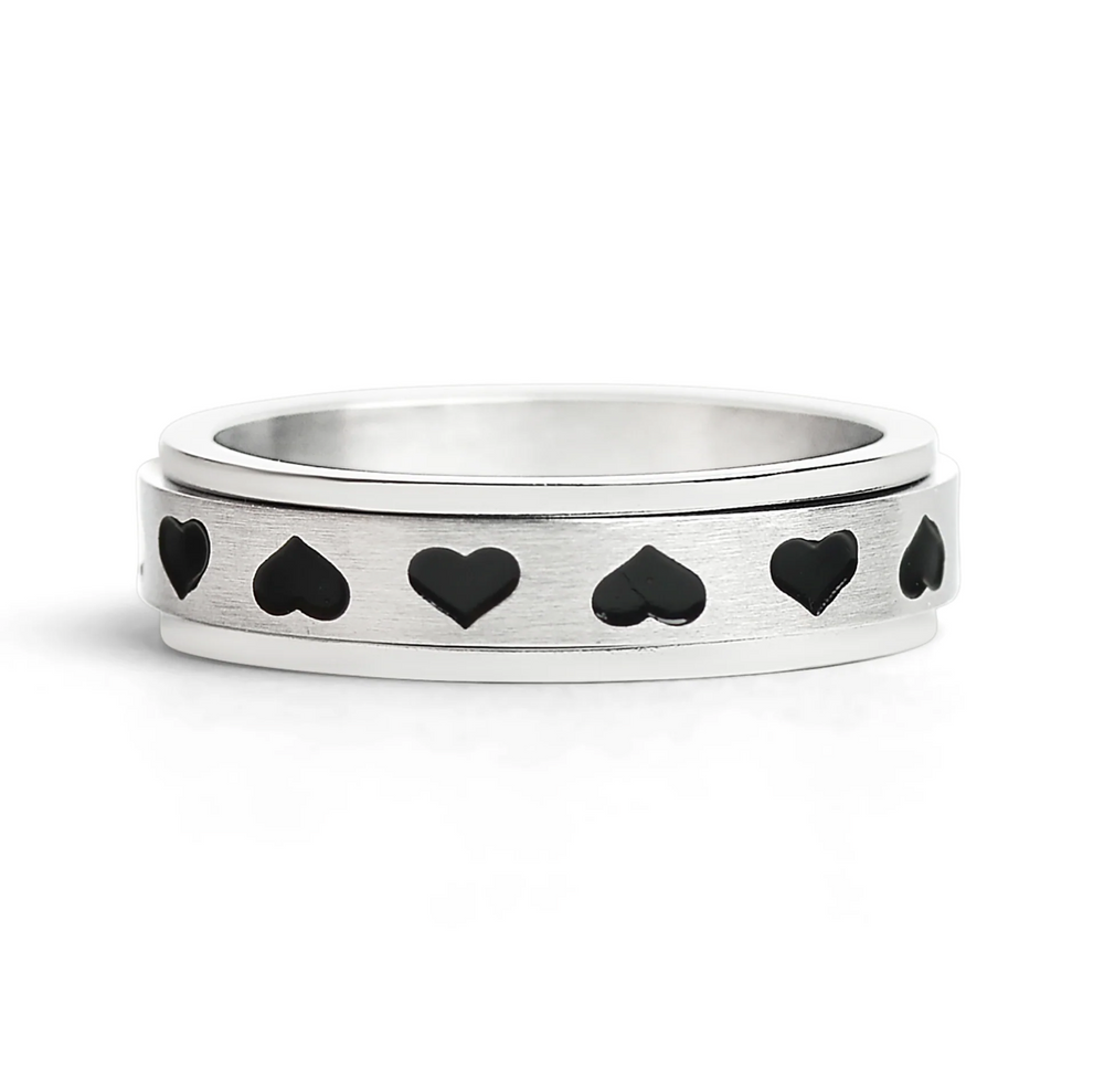 Black Heart Spinner Ring Size 8