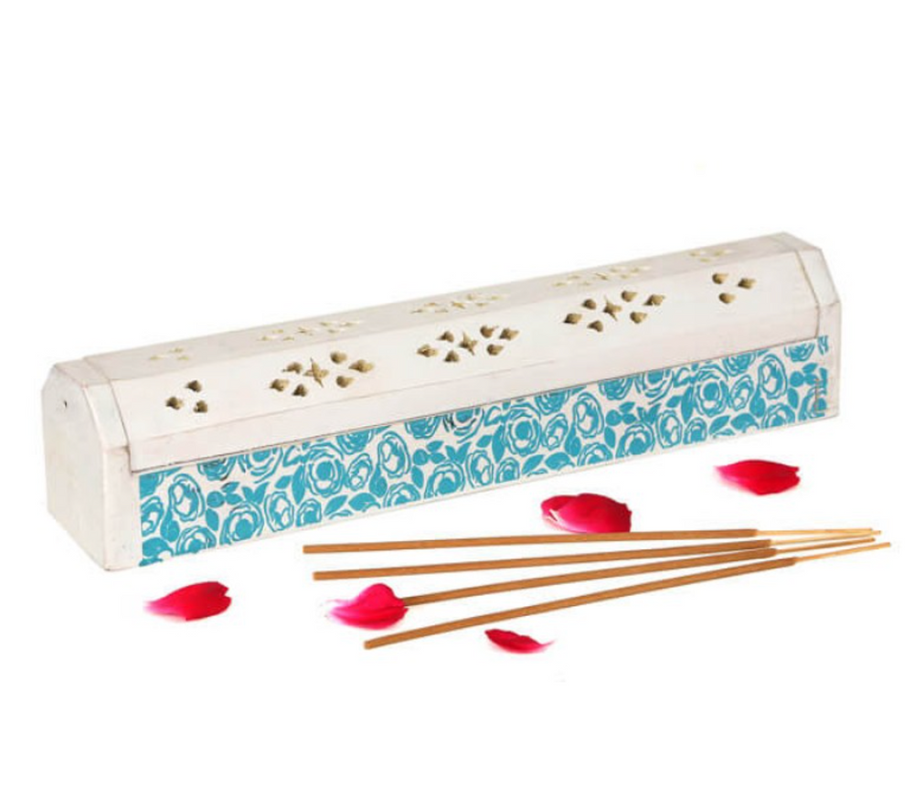 Incense Burner Storage Box White and Blue