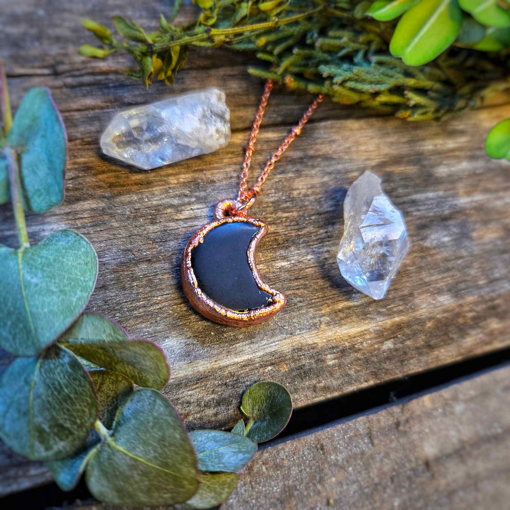 Obsidian Crescent Moon Necklace
