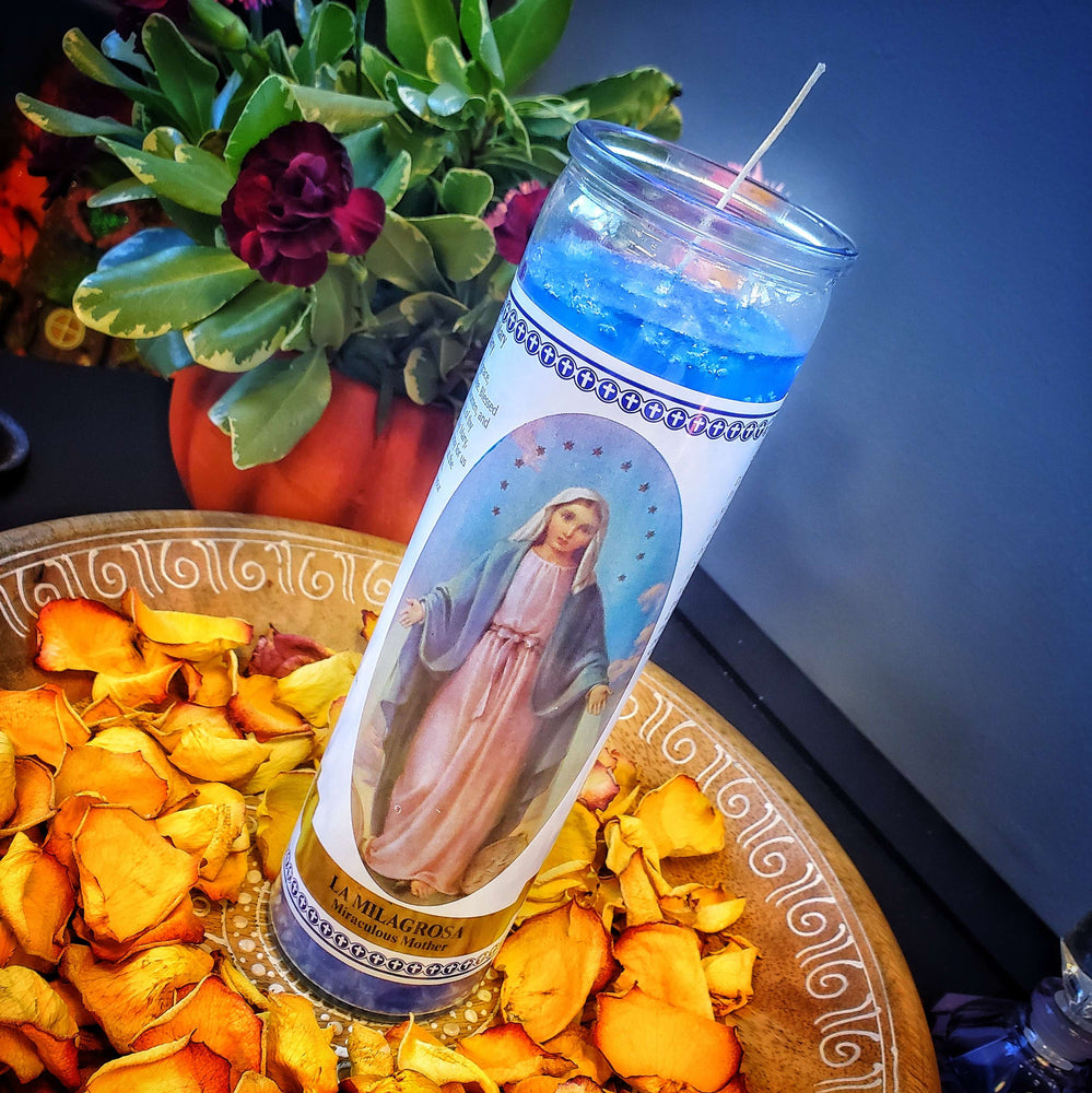 Miraculous Mother (Milagrosa) 7 Day Candle Blue