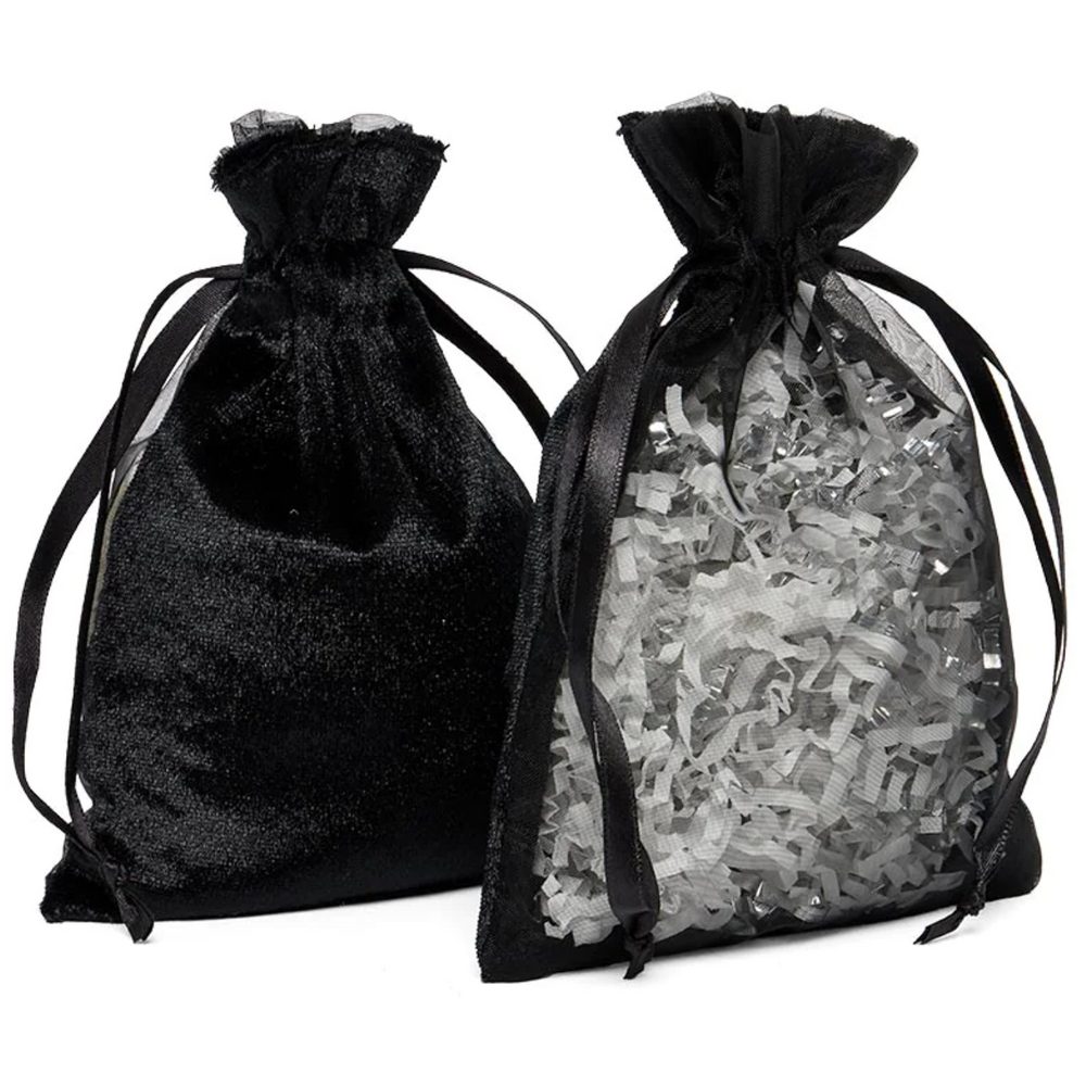 Dual Fabric Black Velvet and Sheer Bag 4-3/4x6-3/4